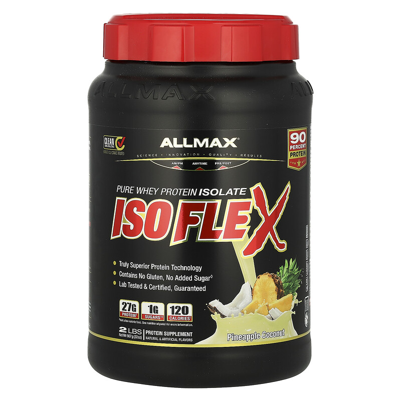 ALLMAX, Isoflex, чистый изолят сывороточного протеина, со вкусом ананаса и кокоса, 907 г (2 фунта) 
ALLMAX, Isoflex, чистый изолят сывороточного протеина, со вкусом ананаса и кокоса, 907 г (2 фунта)