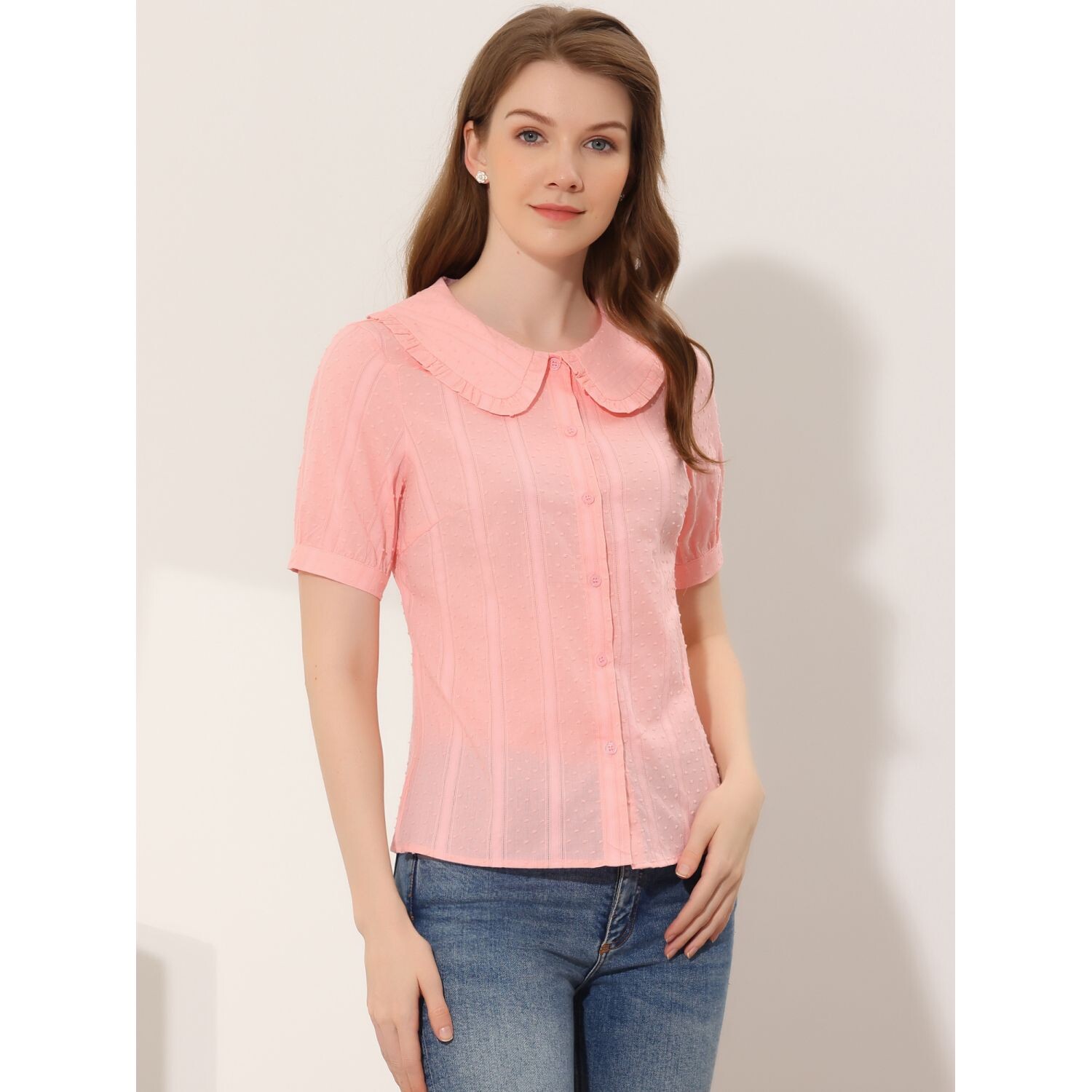 Женская рубашка в горошек с короткими рукавами и пуговицами спереди Блузка с воротником Питера Пэна ALLEGRA K, бежевый
Женская рубашка в горошек с короткими рукавами и пуговицами спереди Блузка с воротником Питера Пэна ALLEGRA K, бежевый