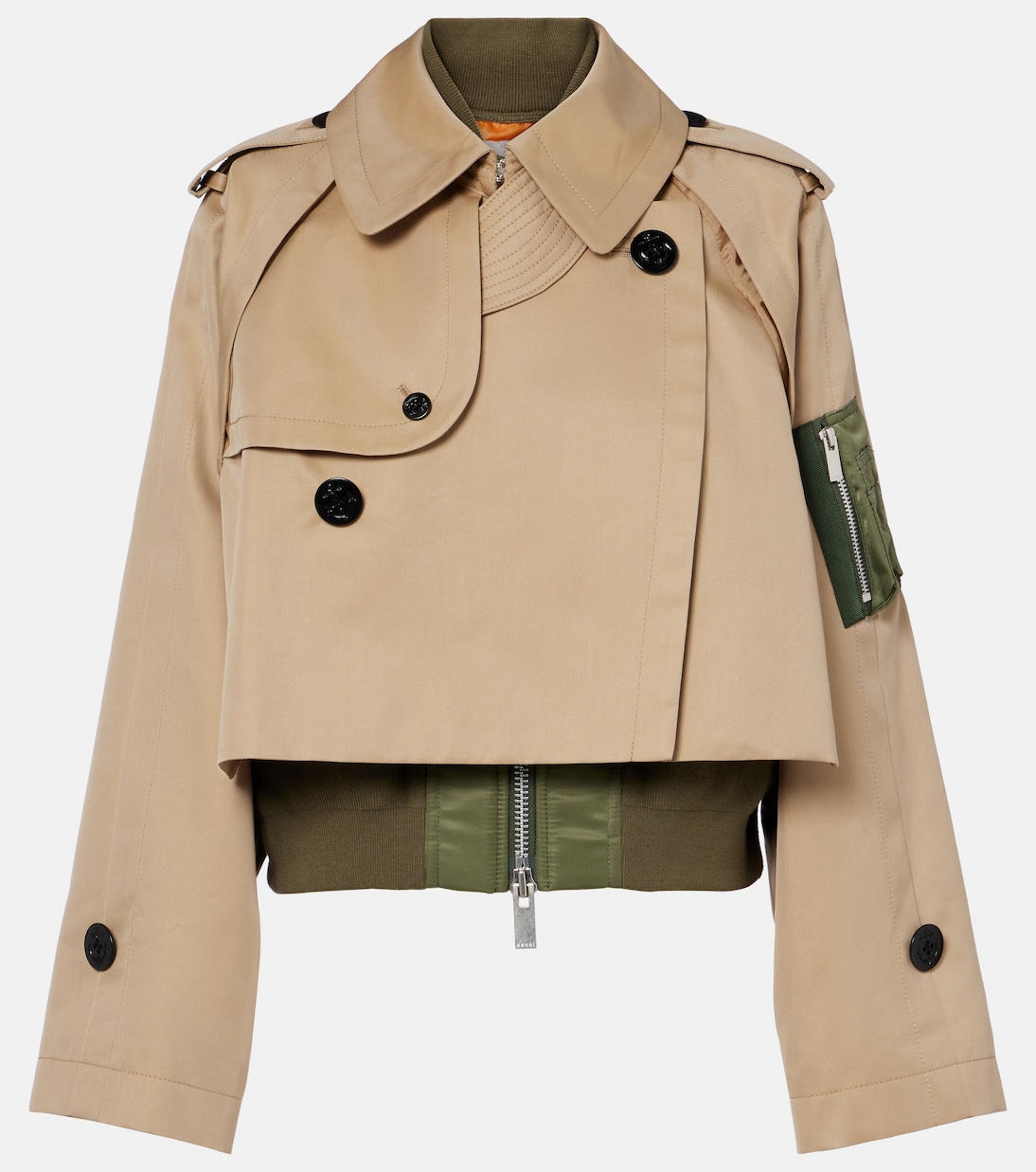 Хлопковая куртка из габардина и твила Sacai, бежевый 
Хлопковая куртка из габардина и твила Sacai, бежевый