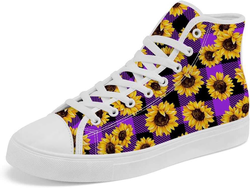 Женские и мужские высокие кеды из холщовой ткани с рисунком подсолнухов, цветочной клеткой и тартаном, на шнуровке, повседневные обувь Chebing, пурпурный
Женские и мужские высокие кеды из холщовой ткани с рисунком подсолнухов, цветочной клеткой и тартаном, на шнуровке, повседневные обувь Chebing, пурпурный