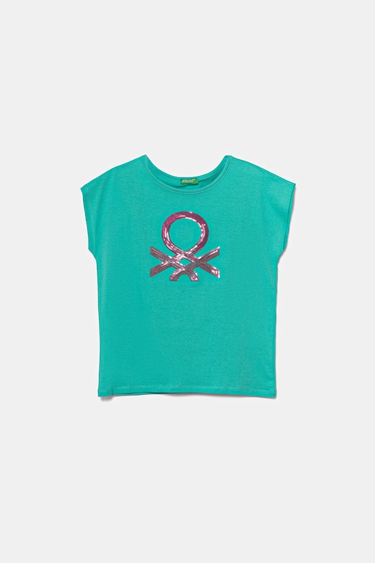 Детская хлопковая футболка United Colors Of Benetton, бирюзовый 
Детская хлопковая футболка United Colors Of Benetton, бирюзовый