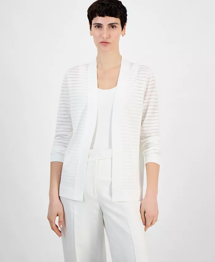 Укороченный прозрачный кардиган с полосками и открытой застежкой Petite Sheer Striped Open-Front Cardigan Sweater Anne Klein, белый
Укороченный прозрачный кардиган с полосками и открытой застежкой Petite Sheer Striped Open-Front Cardigan Sweater Anne Klein, белый