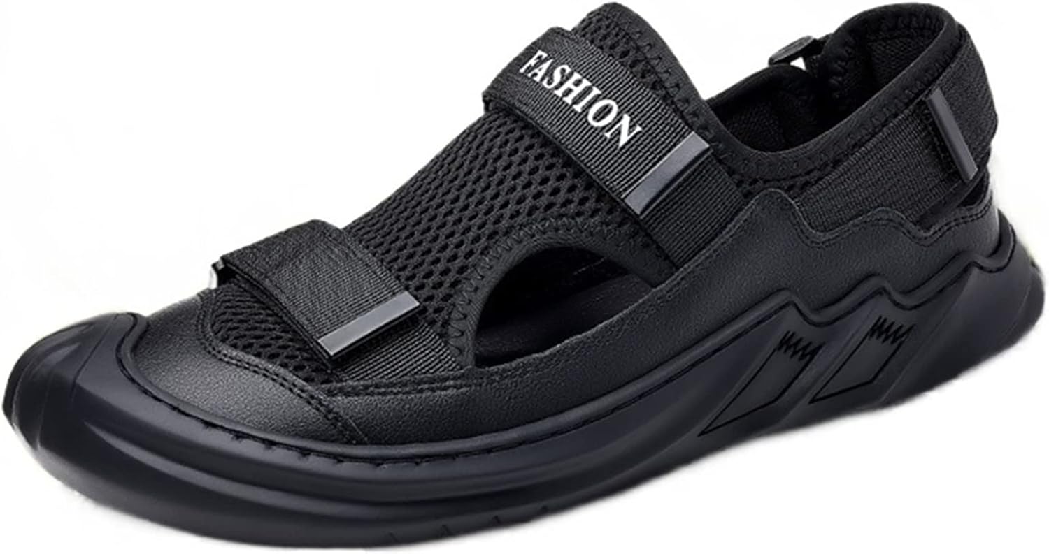 Мужские сандалии Julymens из натуральной кожи с закрытым носком, для улицы, с дышащей сеткой и мягкой подошвой, пляжная обувь, черный
Мужские сандалии Julymens из натуральной кожи с закрытым носком, для улицы, с дышащей сеткой и мягкой подошвой, пляжная обувь, черный