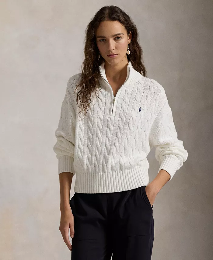 Женский хлопковый свитер с косичками и молнией до четверти Polo Ralph Lauren, белый
Женский хлопковый свитер с косичками и молнией до четверти Polo Ralph Lauren, белый