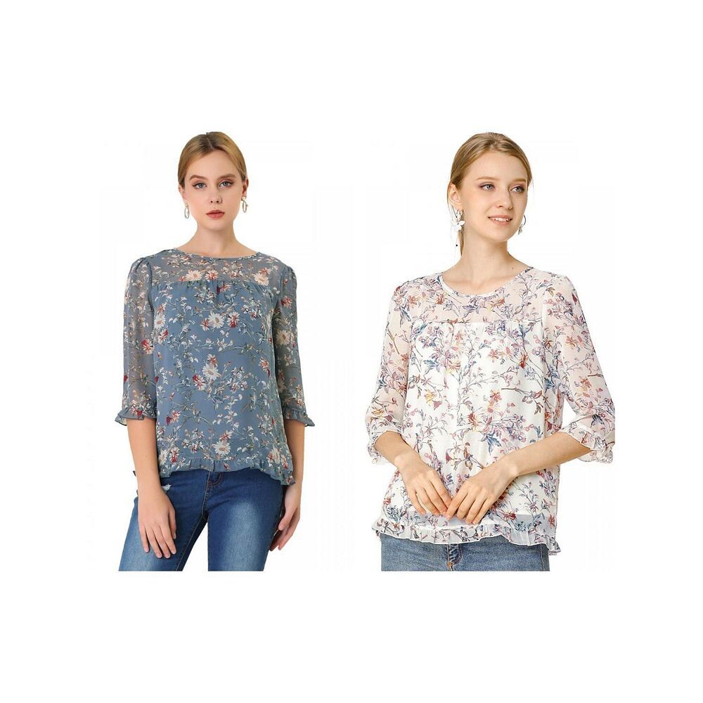 Комплект из 2 женских повседневных шифоновых блузок с рюшами и рукавами 3/4 с цветочным принтом ALLEGRA K, цвет Grey Blue And White
Комплект из 2 женских повседневных шифоновых блузок с рюшами и рукавами 3/4 с цветочным принтом ALLEGRA K, цвет Grey Blue And White