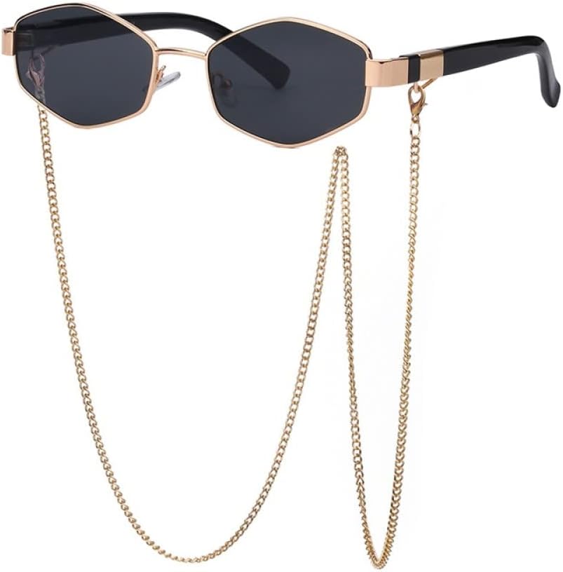 Модные ретро-солнцезащитные очки в форме шестиугольника с цепочкой для женщин. Уникальные многоугольные солнцезащитные очки для женщин в маленькой оправе MTZJH, Gold Black
Модные ретро-солнцезащитные очки в форме шестиугольника с цепочкой для женщин. Уникальные многоугольные солнцезащитные очки для женщин в маленькой оправе MTZJH, Gold Black