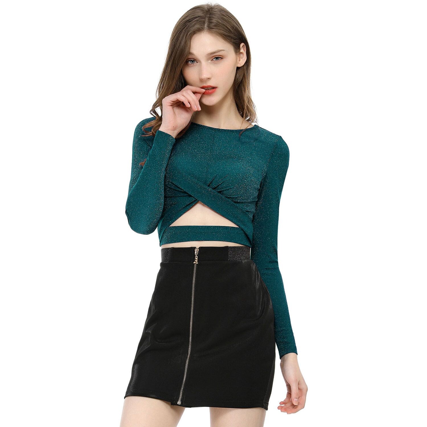 Женские укороченные топы с длинными рукавами и вырезом спереди, блестящие перекрестные топы ALLEGRA K, черный
Женские укороченные топы с длинными рукавами и вырезом спереди, блестящие перекрестные топы ALLEGRA K, черный