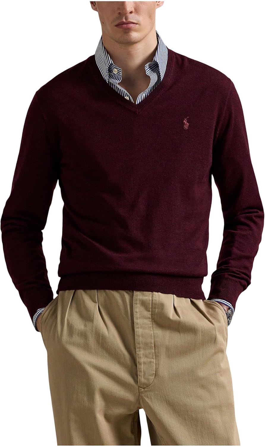 Polo Ralph Lauren мужской стираемый шерстяной свитер с V-образным вырезом, Aged Wine Heather
Polo Ralph Lauren мужской стираемый шерстяной свитер с V-образным вырезом, Aged Wine Heather