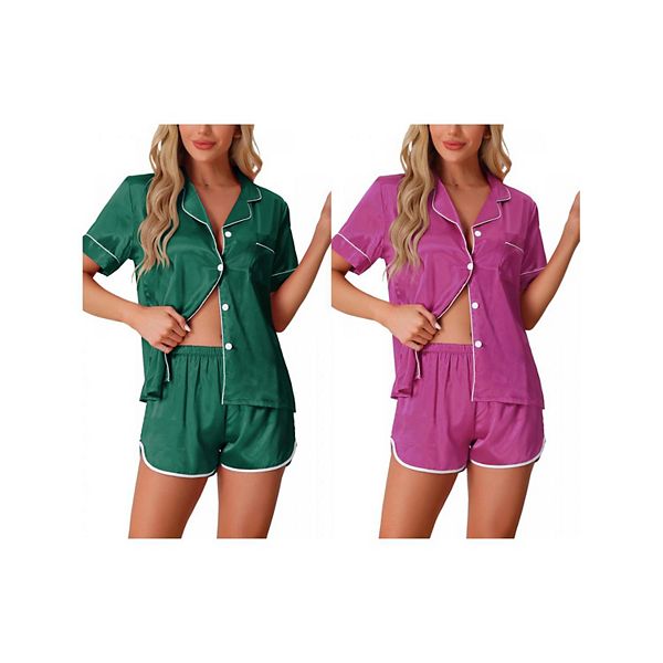 2 комплекта женских пижам из сатина с коротким рукавом и шортами Inspire Chic, Green Purple Red
2 комплекта женских пижам из сатина с коротким рукавом и шортами Inspire Chic, Green Purple Red