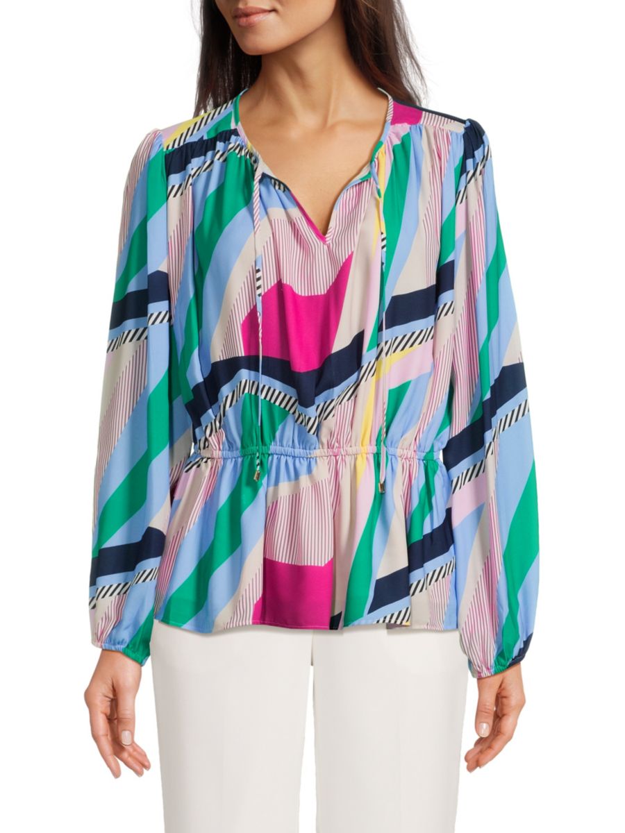 Плиссированный топ с баской Kaleidosco Tahari, синий мульти
Плиссированный топ с баской Kaleidosco Tahari, синий мульти