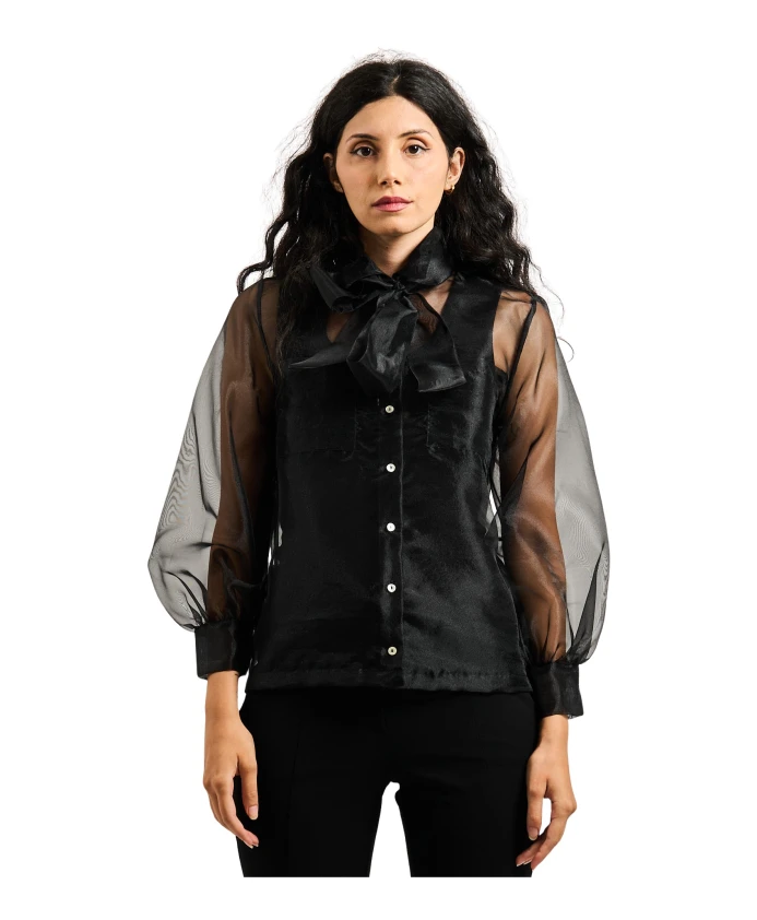 Черная блузка из органзы со съемным шарфом Iblues, черный
Черная блузка из органзы со съемным шарфом Iblues, черный