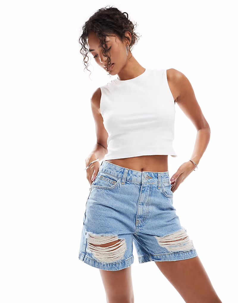 Джинсовые шорты ASOS DESIGN в стиле папы светло-коричневого цвета с разрывами 
Джинсовые шорты ASOS DESIGN в стиле папы светло-коричневого цвета с разрывами