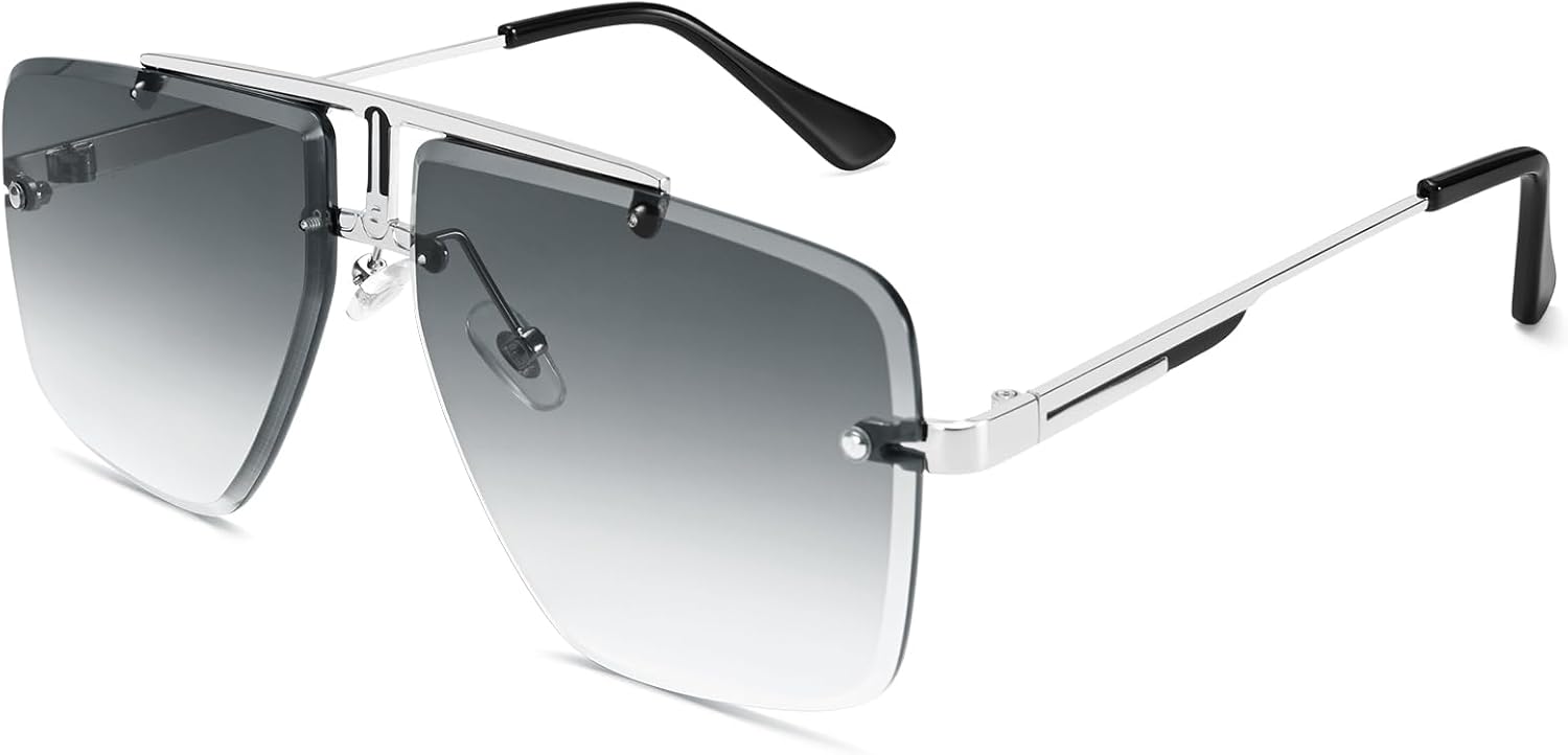 Мужские квадратные солнцезащитные очки без оправы, модные, большие, с тонированными линзами, золотистой металлической оправой, защита от ультрафиолета UV400 Dollger, C4:silver Frame Gradient Grey Lenses
Мужские квадратные солнцезащитные очки без оправы, модные, большие, с тонированными линзами, золотистой металлической оправой, защита от ультрафиолета UV400 Dollger, C4:silver Frame Gradient Grey Lenses