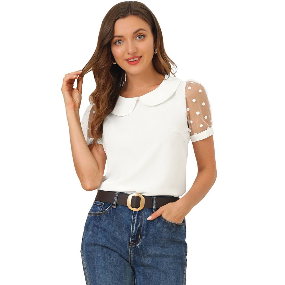 Женская винтажная блузка с сетчатыми рукавами в горошек и воротником Питера Пэна, короткий рукав ALLEGRA K, белый
Женская винтажная блузка с сетчатыми рукавами в горошек и воротником Питера Пэна, короткий рукав ALLEGRA K, белый