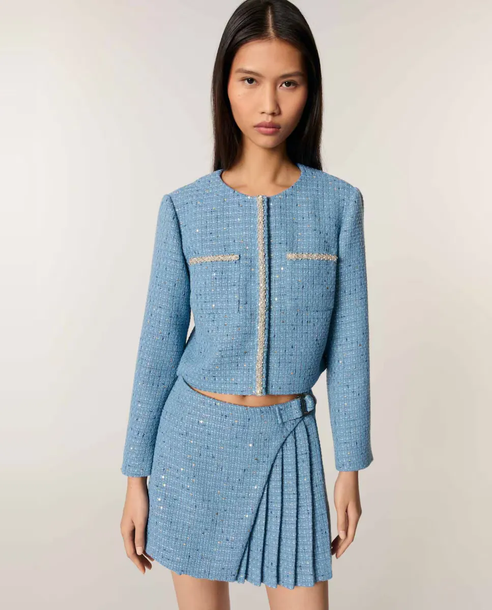 Женский короткий твидовый жакет с пайетками Maje, синий
Женский короткий твидовый жакет с пайетками Maje, синий