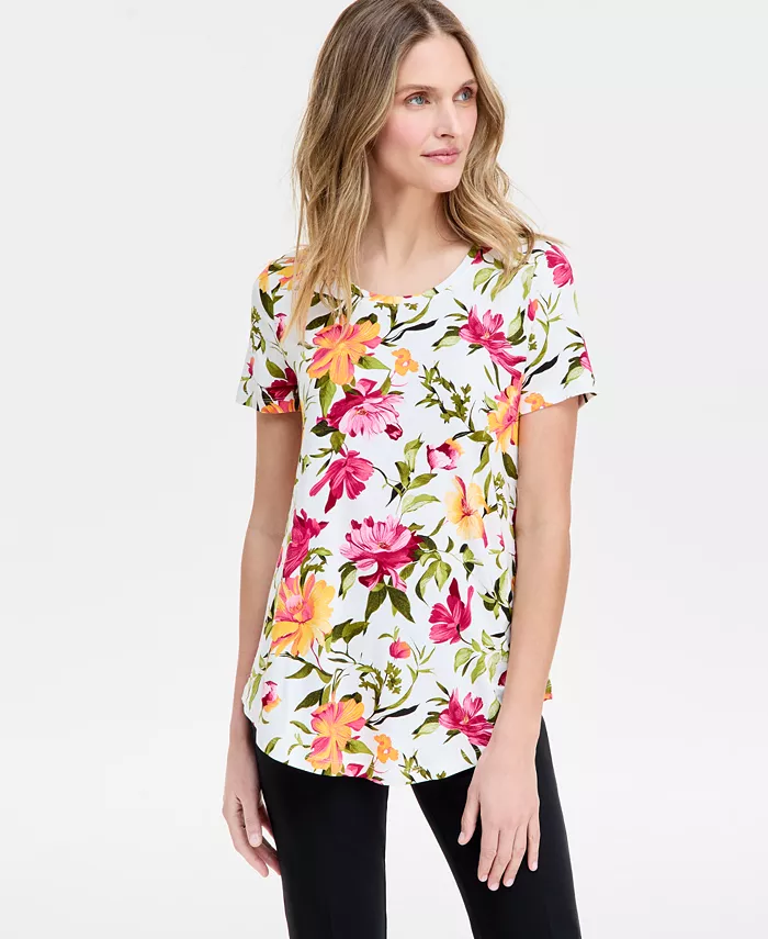 Женский топ с принтом, круглым вырезом и короткими рукавами JM Collection, белый
Женский топ с принтом, круглым вырезом и короткими рукавами JM Collection, белый