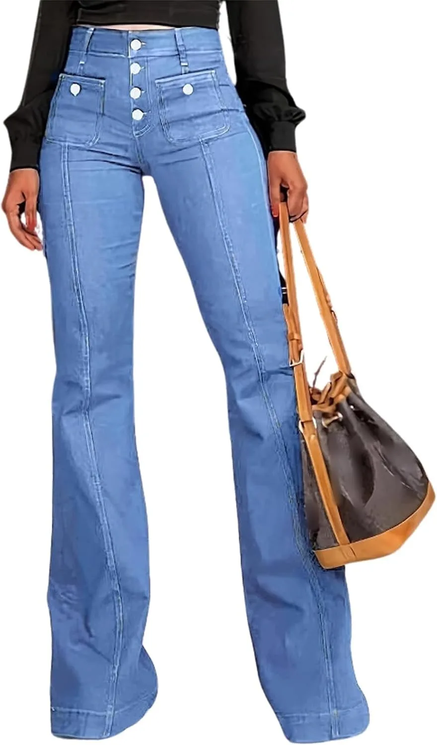 Женские джинсы с высокой талией и застежкой на пуговицах, расклешенные
Женские джинсы с высокой талией и застежкой на пуговицах, расклешенные