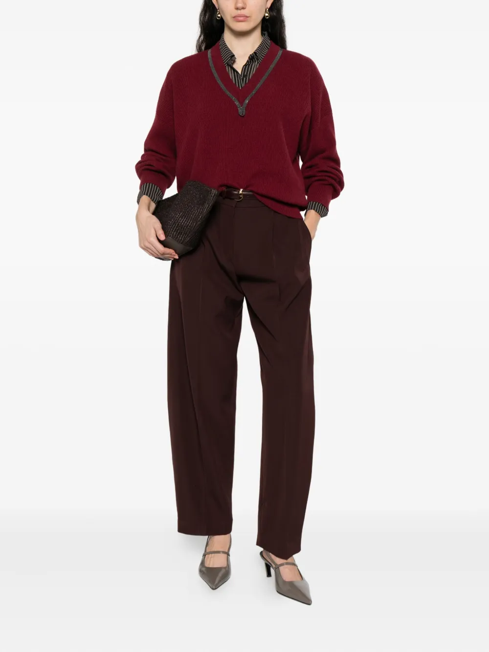 Свитер с V-образным вырезом Brunello Cucinelli, красный
Свитер с V-образным вырезом Brunello Cucinelli, красный