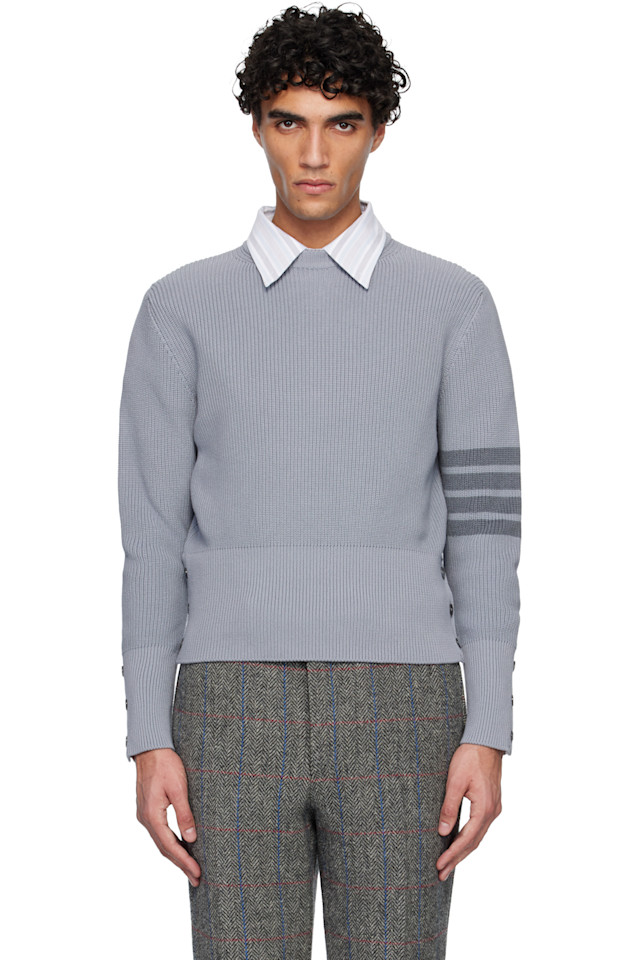 Thom Browne Темно-Синий хлопковый кардиган, связанный 4-полосным узором
Thom Browne Темно-Синий хлопковый кардиган, связанный 4-полосным узором