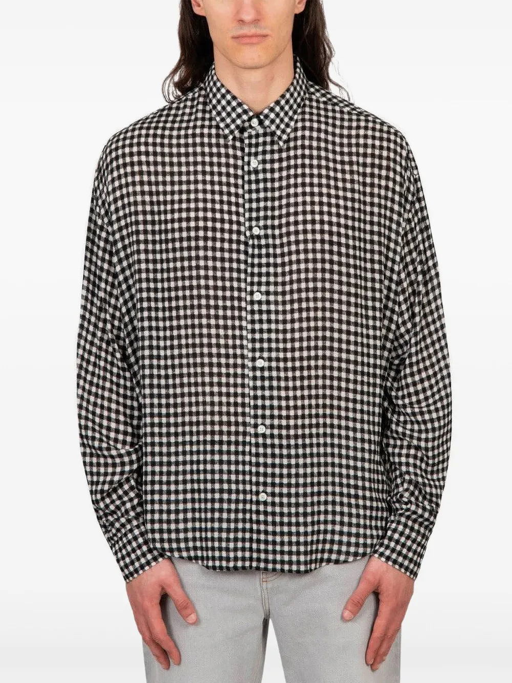 Рубашка в клетку гингем AMI Paris, черный
Рубашка в клетку гингем AMI Paris, черный