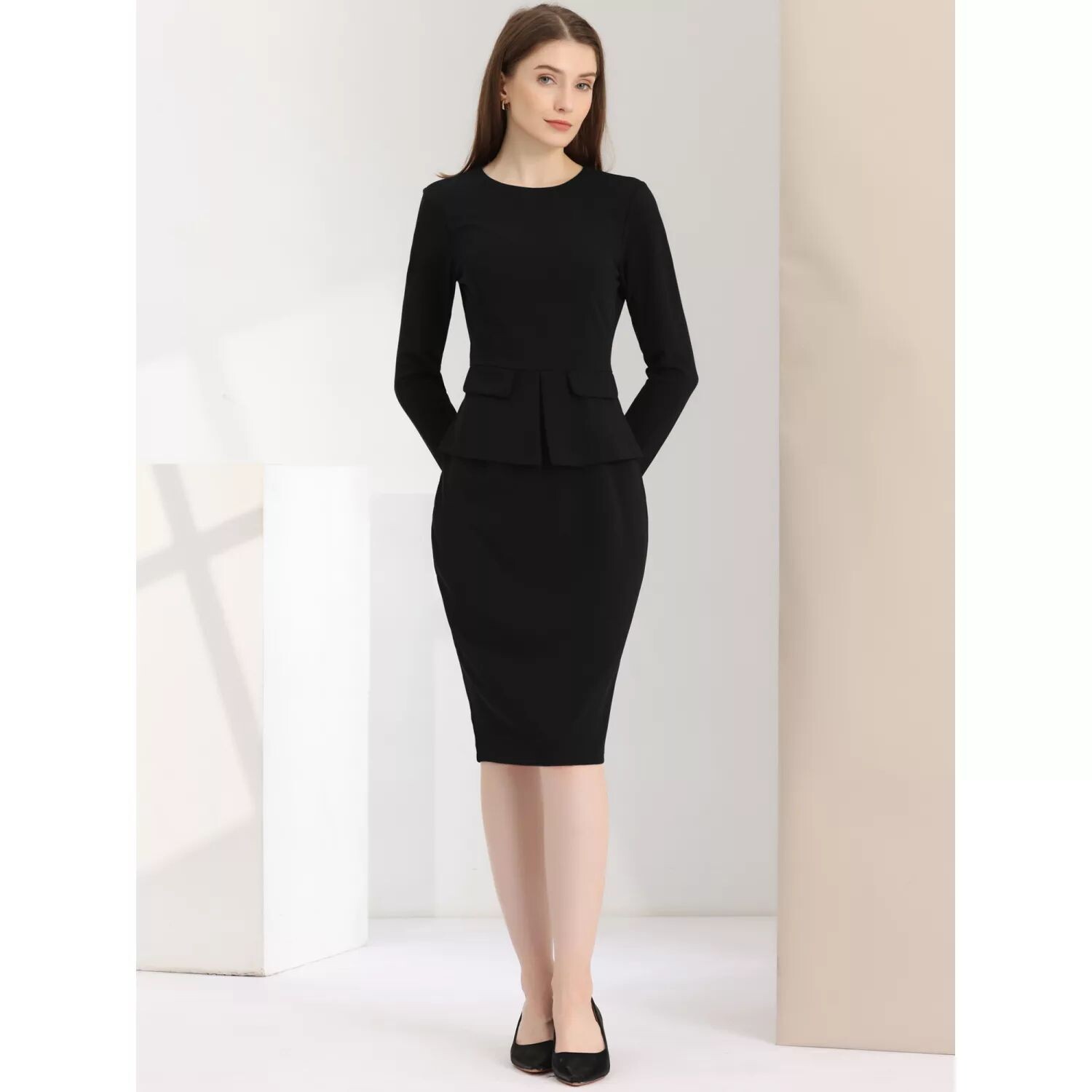 Женское облегающее платье-карандаш с круглым вырезом и рукавом 3/4, баска, одежда для работы, офисное платье-футляр ALLEGRA K
Женское облегающее платье-карандаш с круглым вырезом и рукавом 3/4, баска, одежда для работы, офисное платье-футляр ALLEGRA K