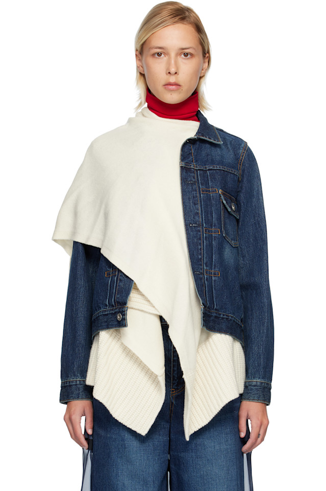 Комплект из сине-белой джинсовой и шерстяной вязаной куртки Sacai, синий/белый
Комплект из сине-белой джинсовой и шерстяной вязаной куртки Sacai, синий/белый