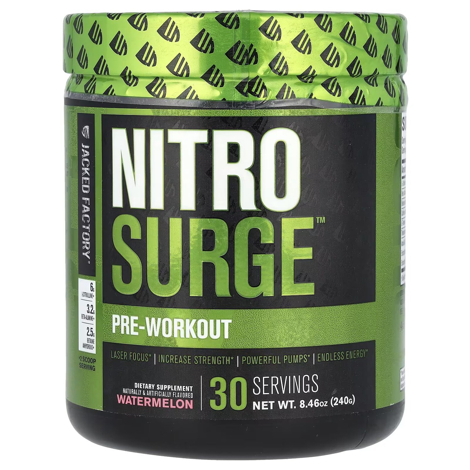Nitro Surge, Предтренировочный комплекс, арбуз, 8,46 унции (240 г) Jacked Factory
Nitro Surge, Предтренировочный комплекс, арбуз, 8,46 унции (240 г) Jacked Factory