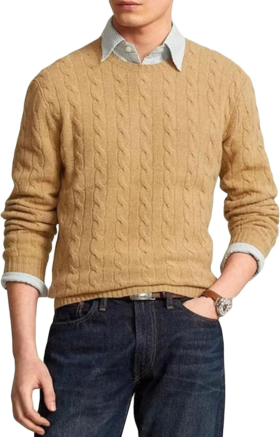 Мужской джемпер с жаккардовым узором и косой вязкой
Мужской джемпер с жаккардовым узором и косой вязкой