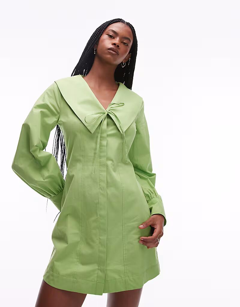 Женственное мини-платье Topshop из поплина с воротником и швом зеленого цвета
Женственное мини-платье Topshop из поплина с воротником и швом зеленого цвета