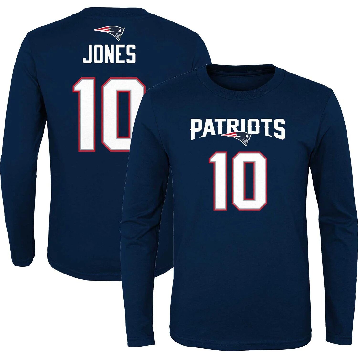 Молодежная футболка Mac Jones Navy New England Patriots с именем и номером игрока с длинными рукавами Outerstuff
Молодежная футболка Mac Jones Navy New England Patriots с именем и номером игрока с длинными рукавами Outerstuff
