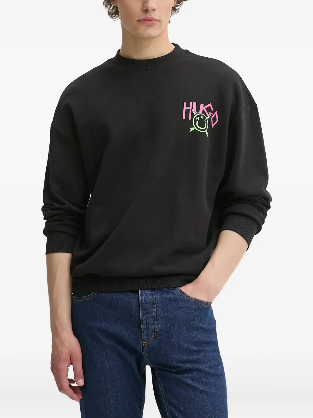 Хлопковая толстовка с логотипом Happy HUGO, черный
Хлопковая толстовка с логотипом Happy HUGO, черный