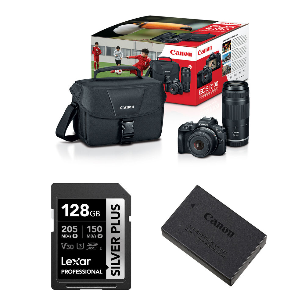 Беззеркальная камера Canon EOS R100 Mirrorless Camera with 18-45mm and 75-300mm
Беззеркальная камера Canon EOS R100 Mirrorless Camera with 18-45mm and 75-300mm