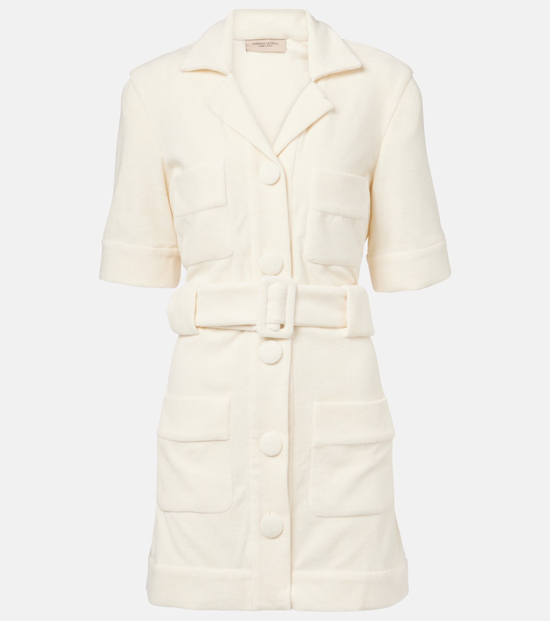 Мини-платье из хлопчатобумажной махровой ткани с поясом Adriana Degreas, белый
Мини-платье из хлопчатобумажной махровой ткани с поясом Adriana Degreas, белый