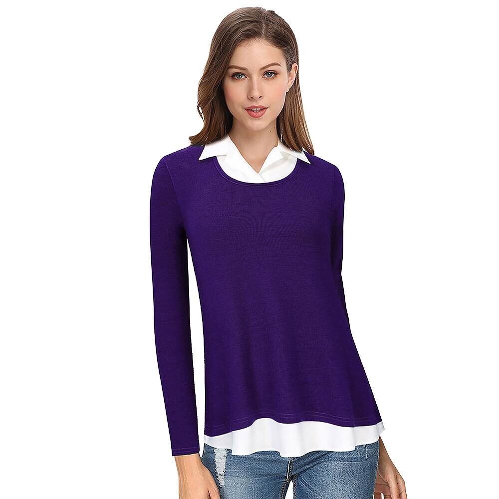 Женские рубашки с длинным рукавом и контрастным воротником, лоскутная рабочая блузка, туники, топы MISSKY, фиолетовый
Женские рубашки с длинным рукавом и контрастным воротником, лоскутная рабочая блузка, туники, топы MISSKY, фиолетовый