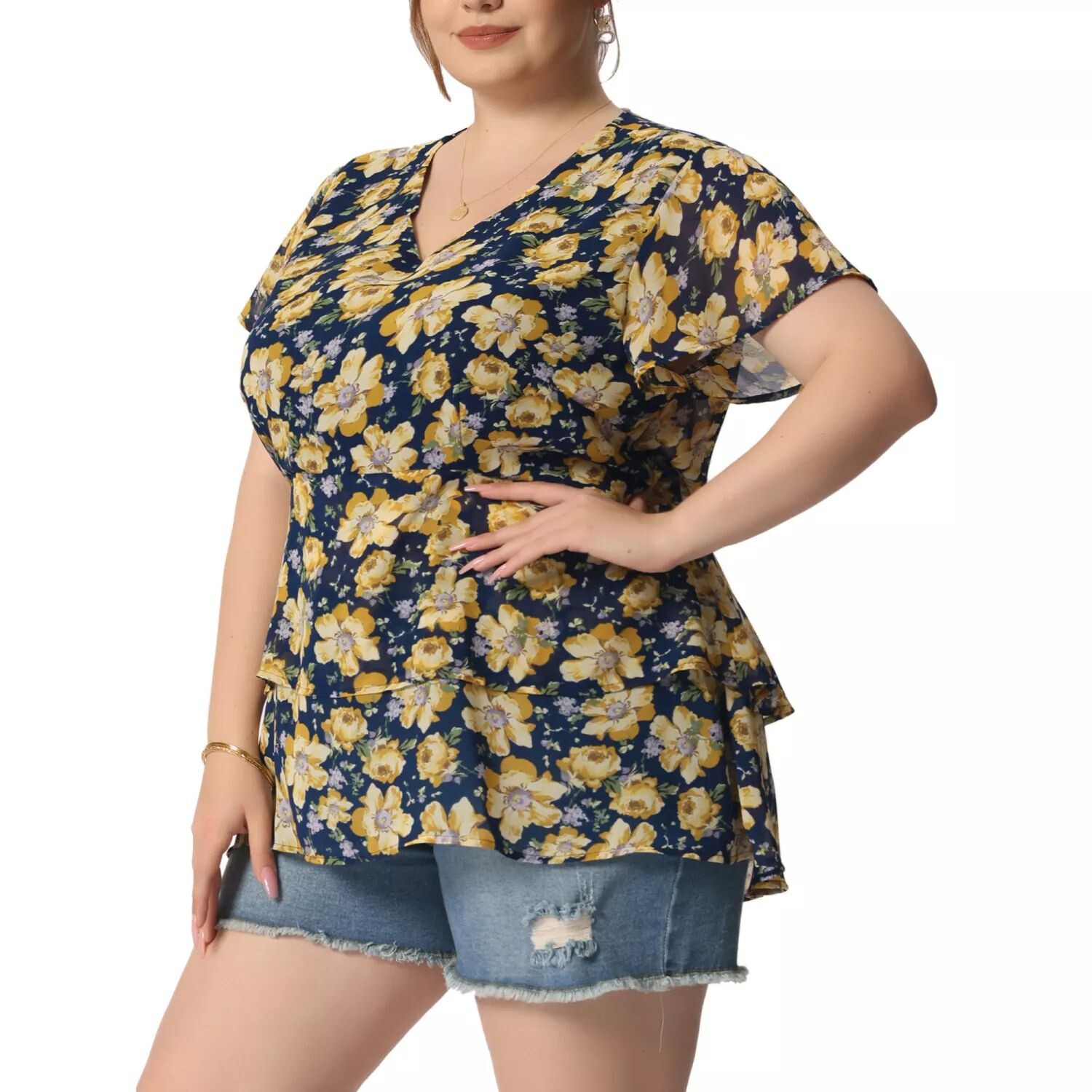 Женские многоуровневые блузки с баской и V-образным вырезом с цветочным принтом больших размеров, рукав-колокольчик Agnes Orinda, белый
Женские многоуровневые блузки с баской и V-образным вырезом с цветочным принтом больших размеров, рукав-колокольчик Agnes Orinda, белый