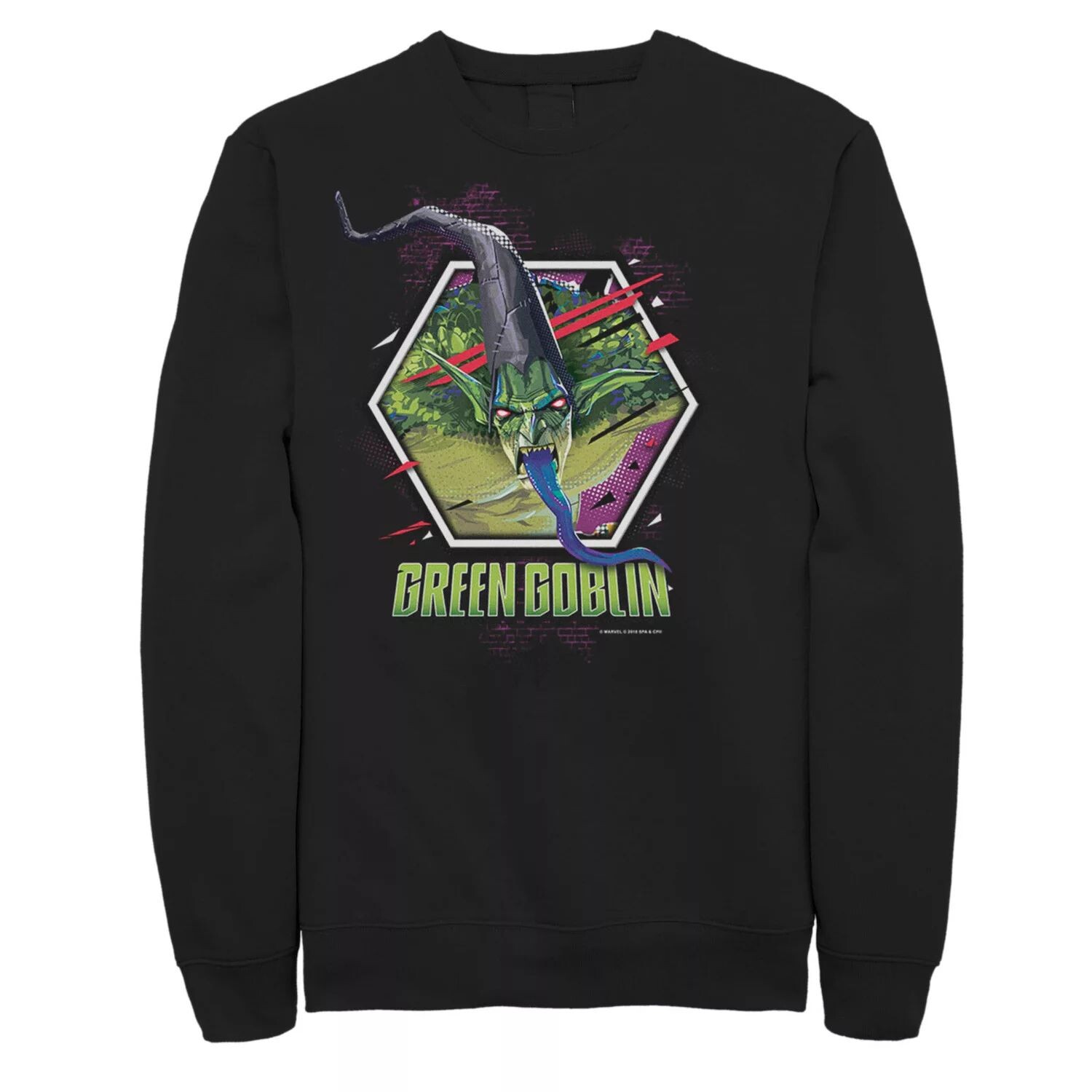 Мужской флисовый пуловер с рисунком Marvel Spiderverse Green Goblin с шестигранной головкой 
Мужской флисовый пуловер с рисунком Marvel Spiderverse Green Goblin с шестигранной головкой