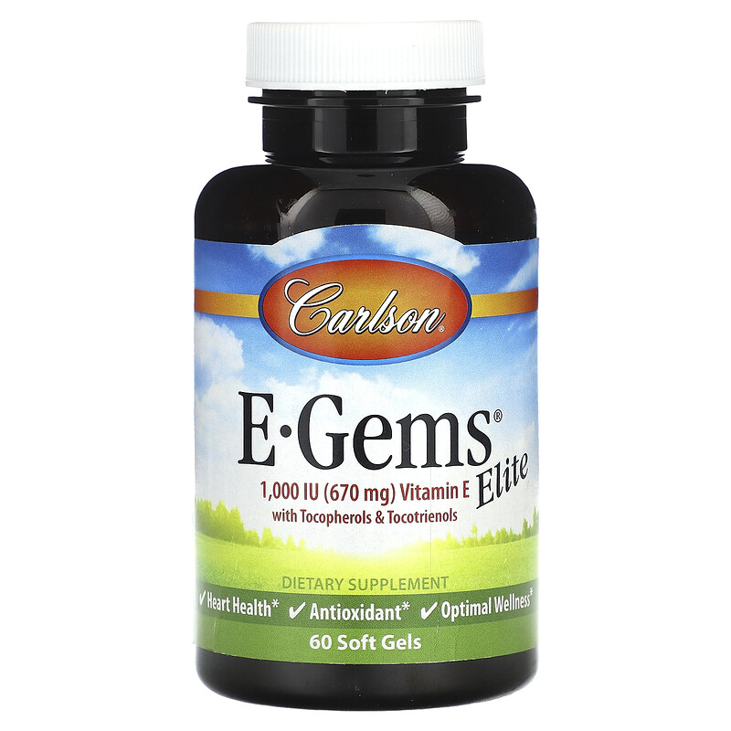 Carlson, E-Gems Elite, витамин E с токоферолами и токотриенолами, 670 мг (1000 МЕ), 60 мягких таблеток
Carlson, E-Gems Elite, витамин E с токоферолами и токотриенолами, 670 мг (1000 МЕ), 60 мягких таблеток