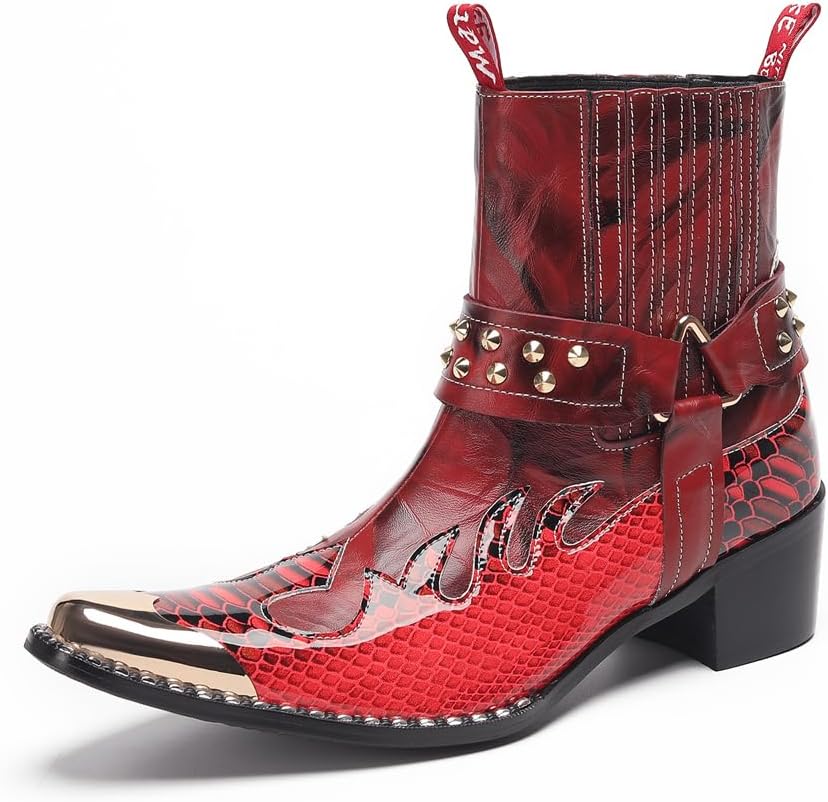 Мужские вестерн-сапоги Dacnakby с заклепками, узором под змею, из кожи, ботинки Челси для мотоцикла, красный
Мужские вестерн-сапоги Dacnakby с заклепками, узором под змею, из кожи, ботинки Челси для мотоцикла, красный