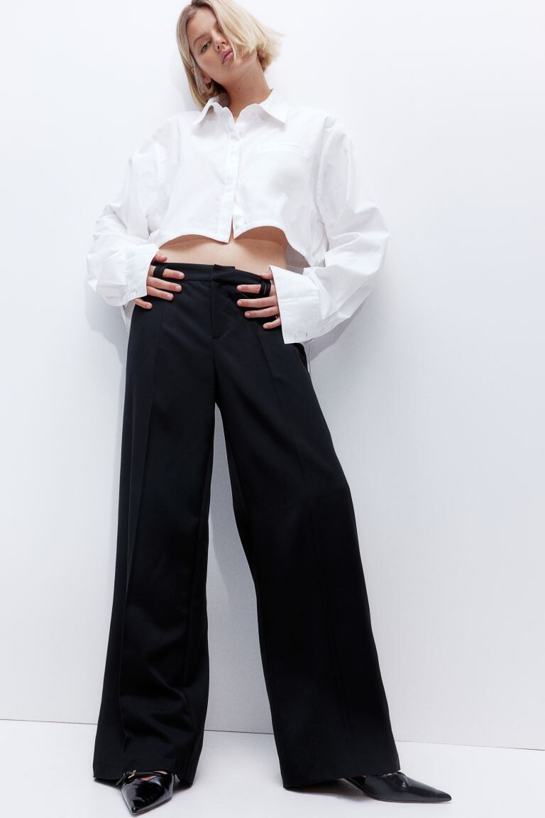 Широкие элегантные брюки H&M, черный
Широкие элегантные брюки H&M, черный