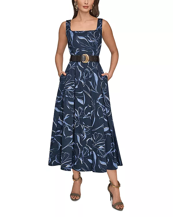 Платье с квадратным вырезом и поясом Donna Karan, синий
Платье с квадратным вырезом и поясом Donna Karan, синий