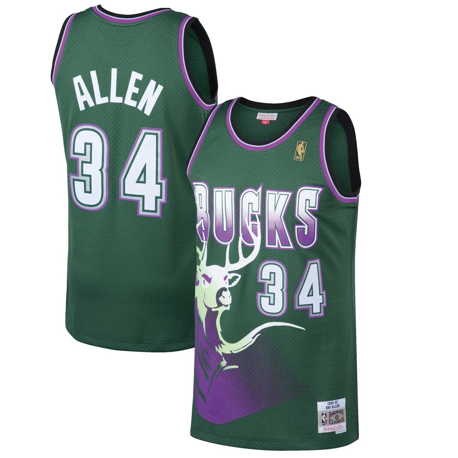 Мужская майка Mitchell & Ness Ray Allen Kelly Green Milwaukee Bucks 1996-97 Hardwood Classics Swingman Джерси
Мужская майка Mitchell & Ness Ray Allen Kelly Green Milwaukee Bucks 1996-97 Hardwood Classics Swingman Джерси