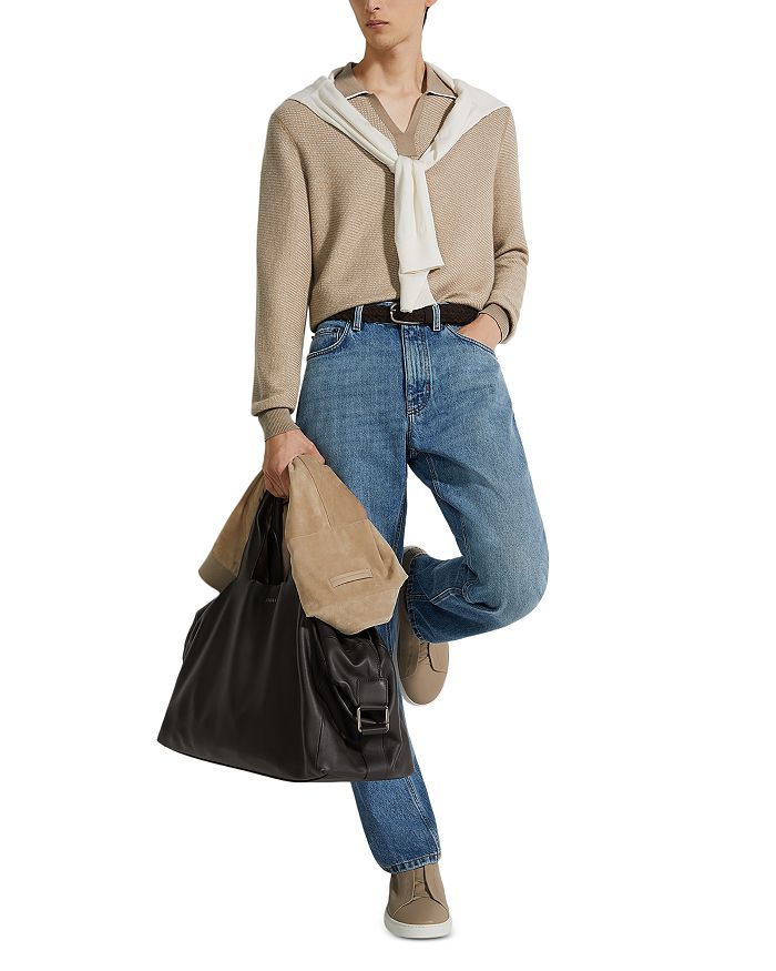 Свитер-поло из фактурного шелка и кашемира Zegna, коричневый/бежевый
Свитер-поло из фактурного шелка и кашемира Zegna, коричневый/бежевый