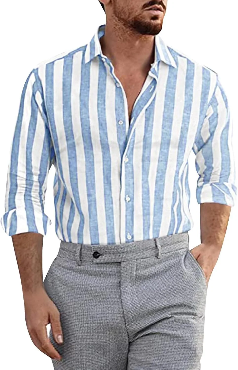 Льняная рубашка для мужчин с длинным рукавом в полоску HJINGSUN
Льняная рубашка для мужчин с длинным рукавом в полоску HJINGSUN