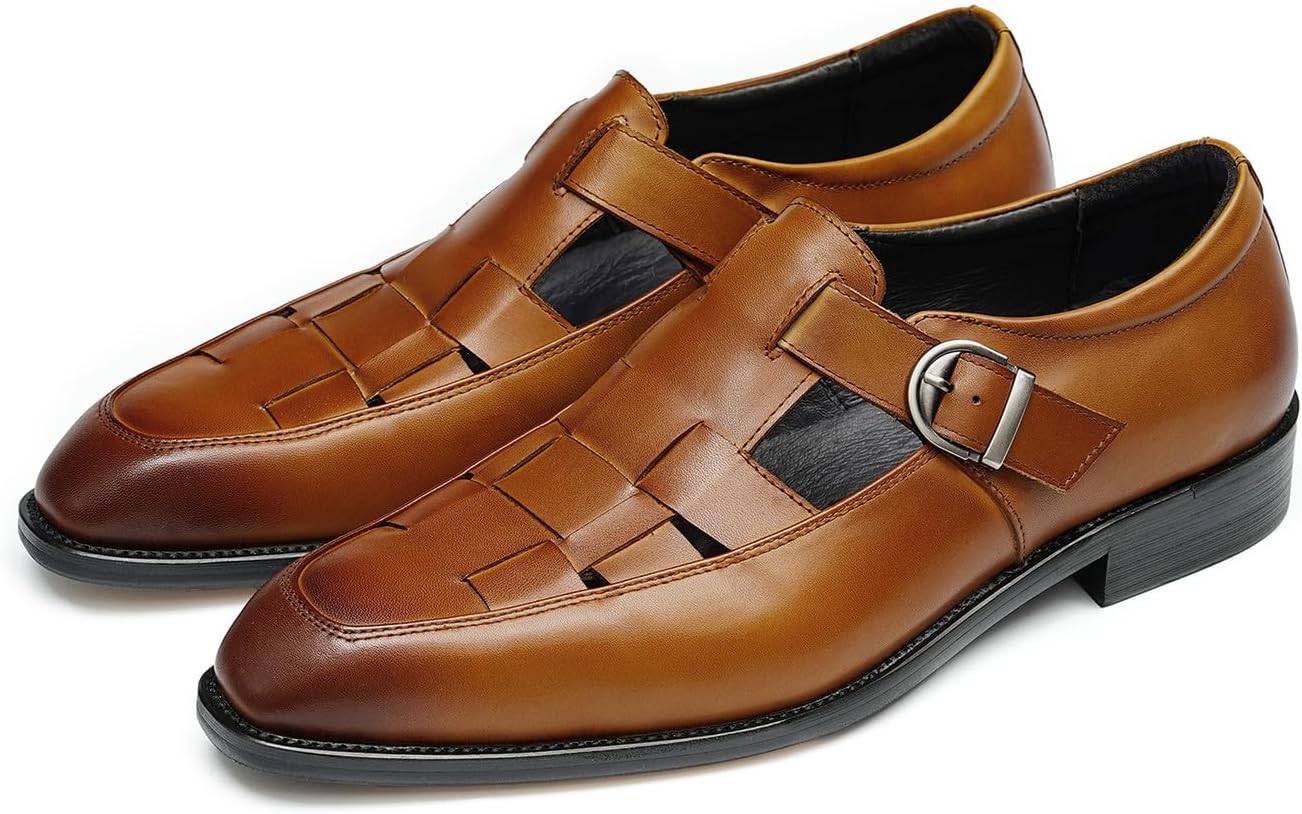 Мужские кожаные сандалии Santimon, Удобная закрытая обувь для делового повседневного стиля, с регулировкой пряжки, летние тапочки широкого размера, коричневый
Мужские кожаные сандалии Santimon, Удобная закрытая обувь для делового повседневного стиля, с регулировкой пряжки, летние тапочки широкого размера, коричневый