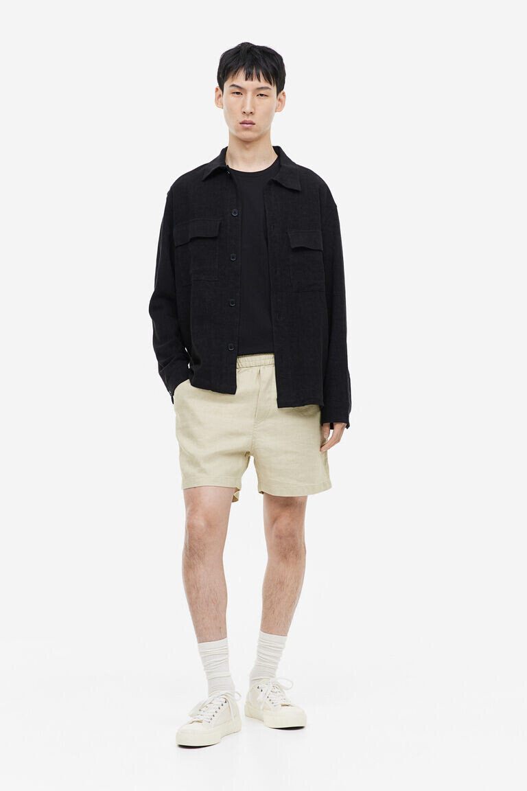 Льняные шорты regular fit H&M, бежевый 
Льняные шорты regular fit H&M, бежевый