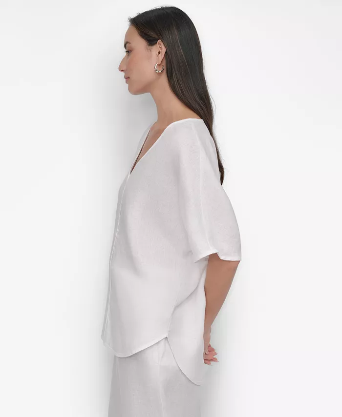 Женская льняная блуза с рельефами спереди, V-образным вырезом и фигурным подолом DKNY, белый
Женская льняная блуза с рельефами спереди, V-образным вырезом и фигурным подолом DKNY, белый