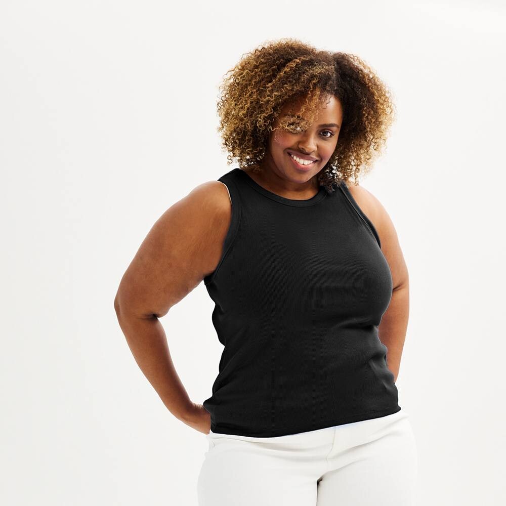 Многослойная майка в рубчик с высоким воротником Sonoma Goods For Life больших размеров, цвет Pitch Black