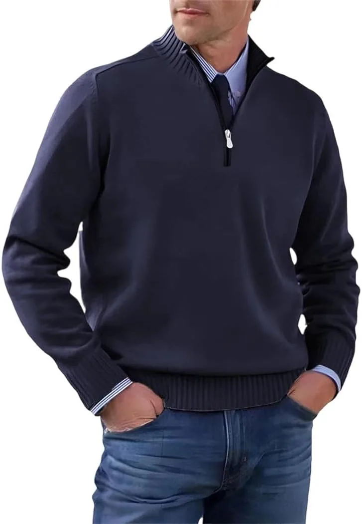 Мужской полу-зип свитер с воротником-стойкой
Мужской полу-зип свитер с воротником-стойкой