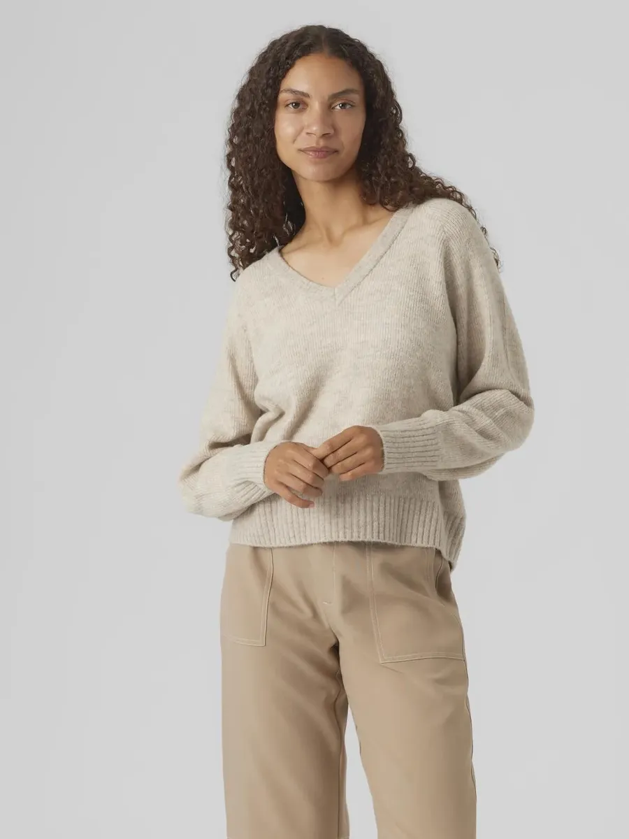 Vero Moda Свитер с V-образным вырезом "VMELLYLEFILE LS V-NECK PULLOVER", цвет Birch Detail:W Melange 
Vero Moda Свитер с V-образным вырезом "VMELLYLEFILE LS V-NECK PULLOVER", цвет Birch Detail:W Melange
