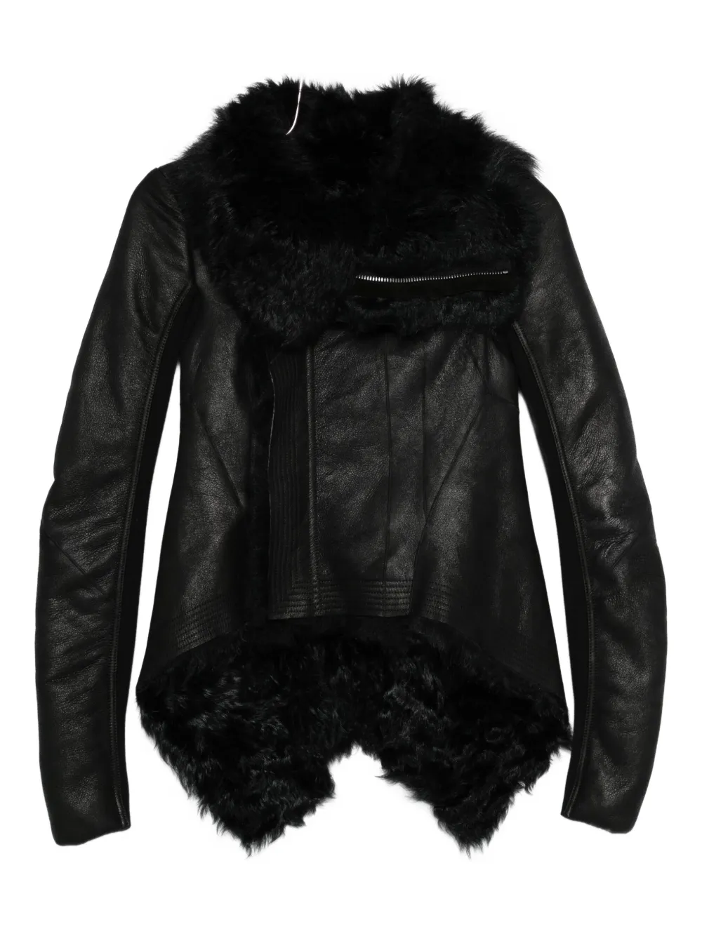 Кожаная куртка с меховой отделкой Rick Owens, черный 
Кожаная куртка с меховой отделкой Rick Owens, черный